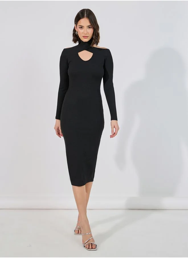 Styli Cut-Out Detail Ribbed Bodycon Midi Dress