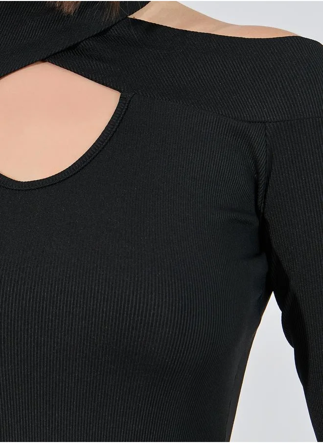 Styli Cut-Out Detail Ribbed Bodycon Midi Dress