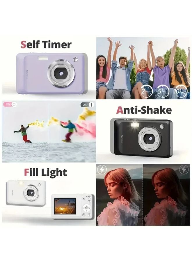 Lavender Digital Camera 1080P HD Vlogging Anti Shake 32G TF Card USB Type C - Image 5