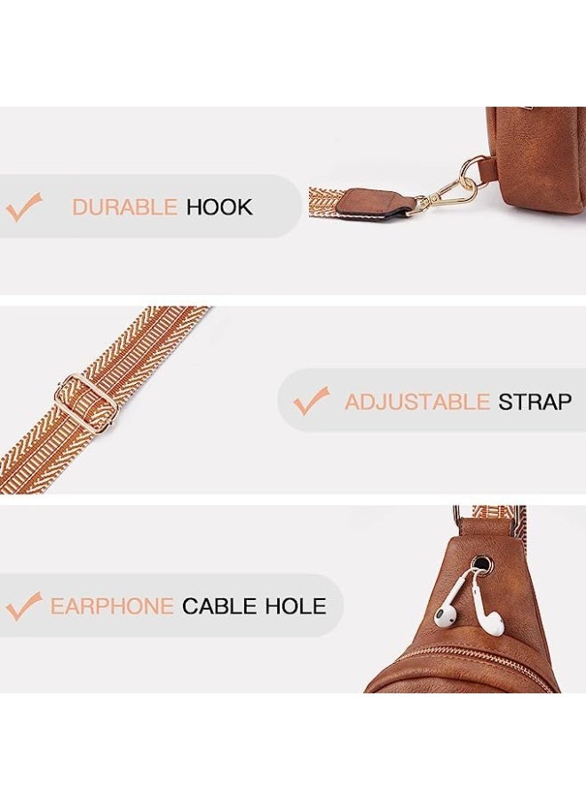 Small Leather Crossbody Sling Bag for Women, Trendy Fanny Pack Chest Bag With Adjustable Strap for Daily Travel, Brown - Image 5