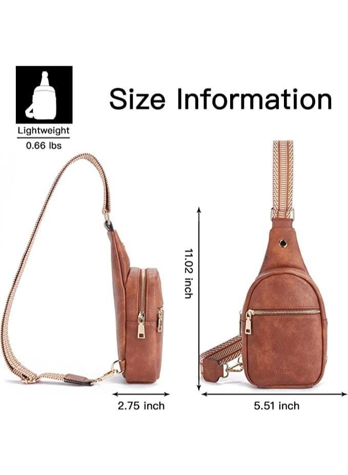 Small Leather Crossbody Sling Bag for Women, Trendy Fanny Pack Chest Bag With Adjustable Strap for Daily Travel, Brown - Image 2