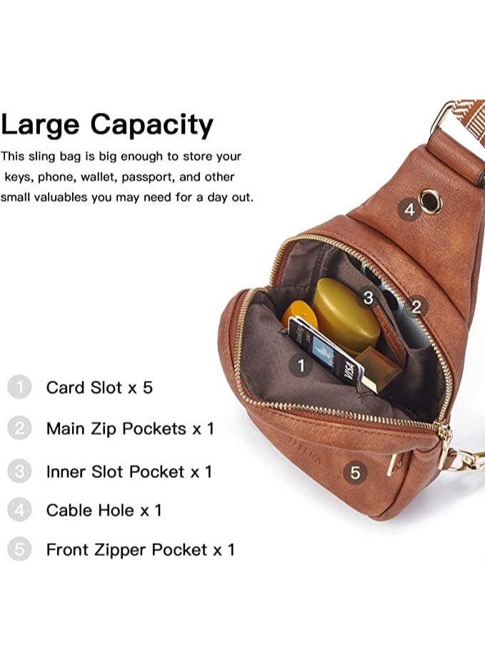 Small Leather Crossbody Sling Bag for Women, Trendy Fanny Pack Chest Bag With Adjustable Strap for Daily Travel, Brown - Image 3