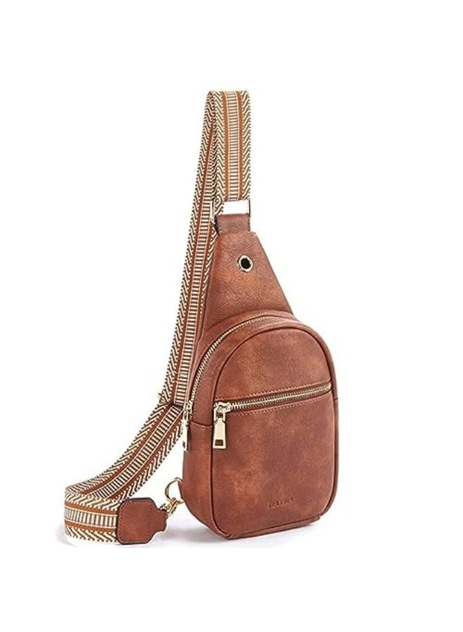 Small Leather Crossbody Sling Bag for Women, Trendy Fanny Pack Chest Bag With Adjustable Strap for Daily Travel, Brown - Image 1