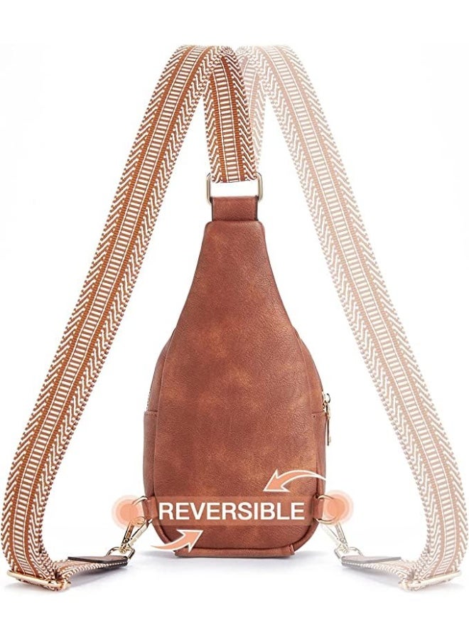 Small Leather Crossbody Sling Bag for Women, Trendy Fanny Pack Chest Bag With Adjustable Strap for Daily Travel, Brown - Image 4