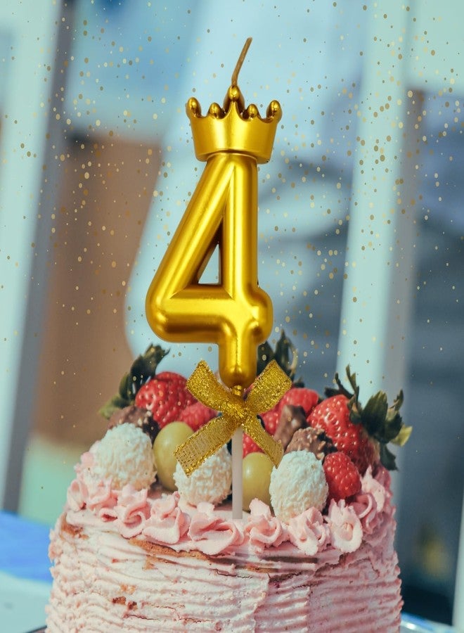 KITTER 1 Pc 4 Number Candle for Birthday Cake Crown Candle With Number Four Metallic Gold Number 4th Birthday Cake Decoration Cake Topper 0-9 Num ber Candles for Anniversary (Pack of 1, Golden Colour) - Image 1
