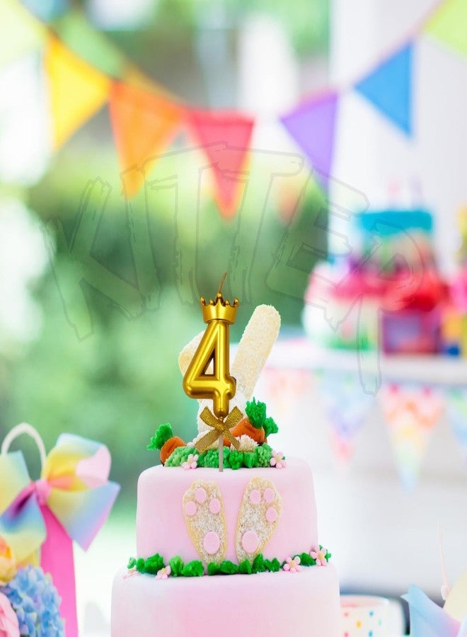 KITTER 1 Pc 4 Number Candle for Birthday Cake Crown Candle With Number Four Metallic Gold Number 4th Birthday Cake Decoration Cake Topper 0-9 Num ber Candles for Anniversary (Pack of 1, Golden Colour) - Image 3