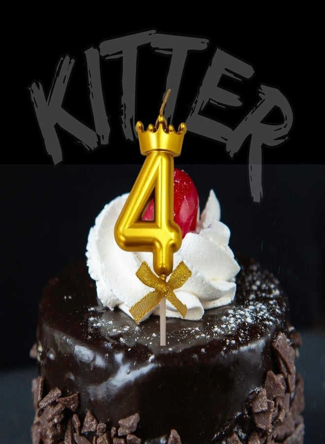 KITTER 1 Pc 4 Number Candle for Birthday Cake Crown Candle With Number Four Metallic Gold Number 4th Birthday Cake Decoration Cake Topper 0-9 Num ber Candles for Anniversary (Pack of 1, Golden Colour) - Image 2