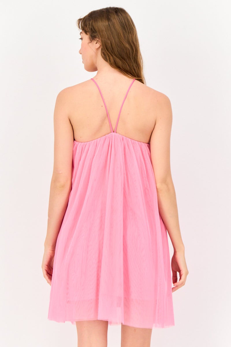 ONLY Women Textured Midi Tulle Dress, Pink - Image 3