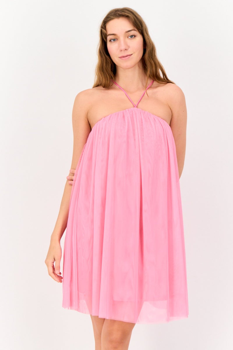 ONLY Women Textured Midi Tulle Dress, Pink - Image 1