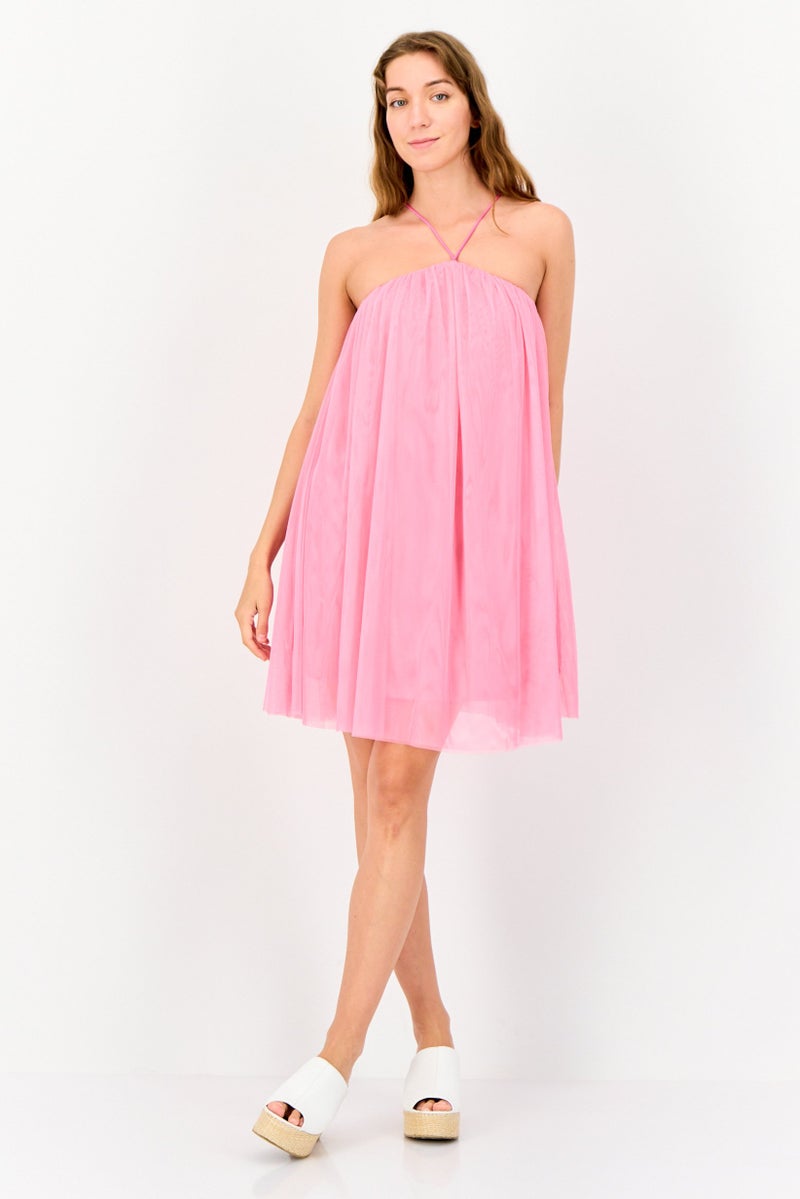 ONLY Women Textured Midi Tulle Dress, Pink - Image 4