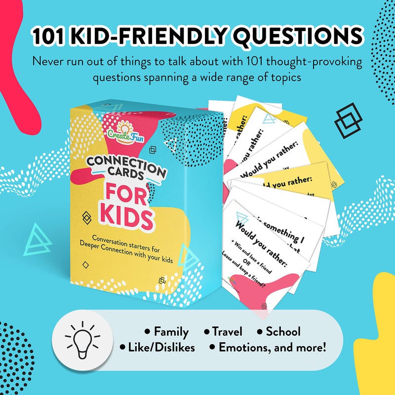 CreateFun Valentine's Day Gift for Kids - 101 Connection Cards - Engaging and Fun Conversation Cards for Ages 3 and Up to Help Improve Self-Confidence, Build Deeper Connections, and Strengthen Family Bonds - Image 3