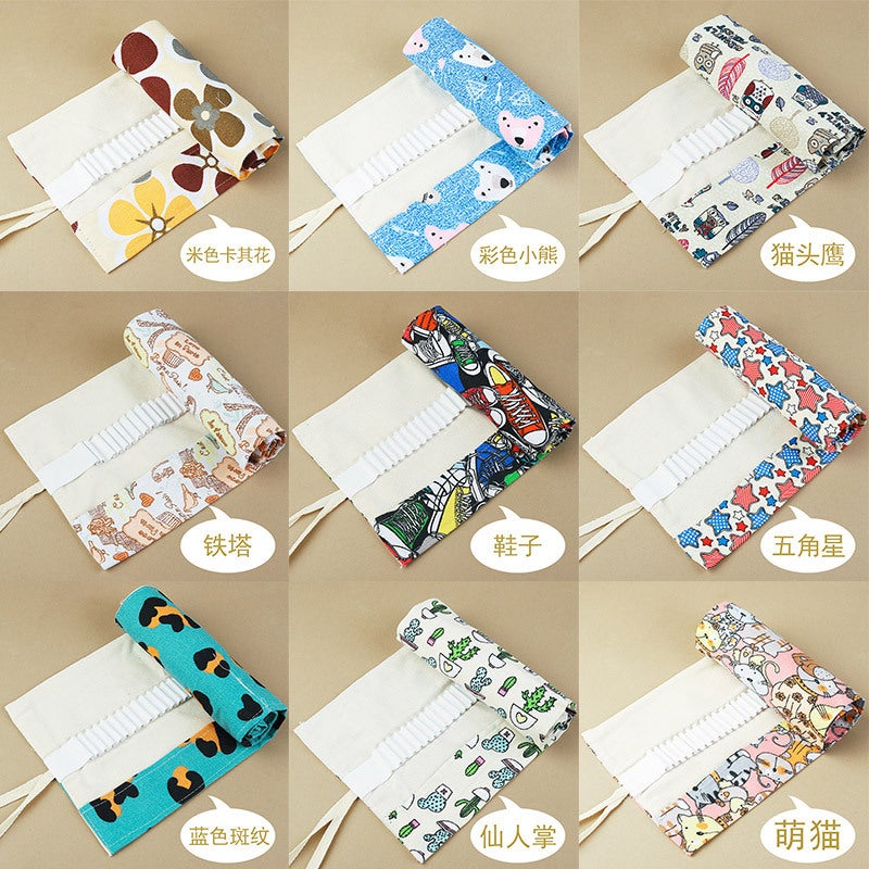 Weizhuang Canvas Pen Curtain 72-Hole Large Capacity Cute Cat Cartoon Men And Women Pencil Case Canvas Sketch Color Lead Painting Stationery Bag - Image 3