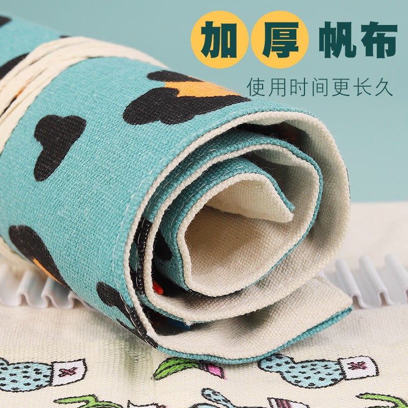 Weizhuang Canvas Pen Curtain 72-Hole Large Capacity Cute Cat Cartoon Men And Women Pencil Case Canvas Sketch Color Lead Painting Stationery Bag - Image 5