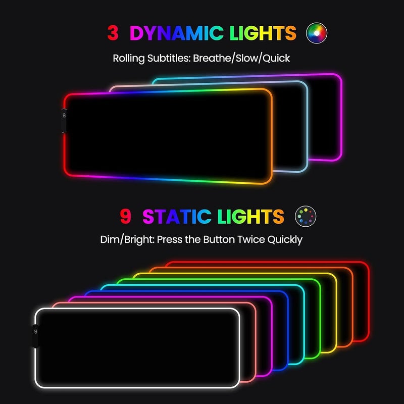 كاست ويف لوحة فأرة ألعاب RGB - حوّل تجربة ألعابك، 12 وضع إضاءة، مستويان للسطوع، سطح مقاوم للانزلاق ومضاد للماء، لوحة فأرة كبيرة ممتدة (31.5 × 11.8 بوصة) - Image 3