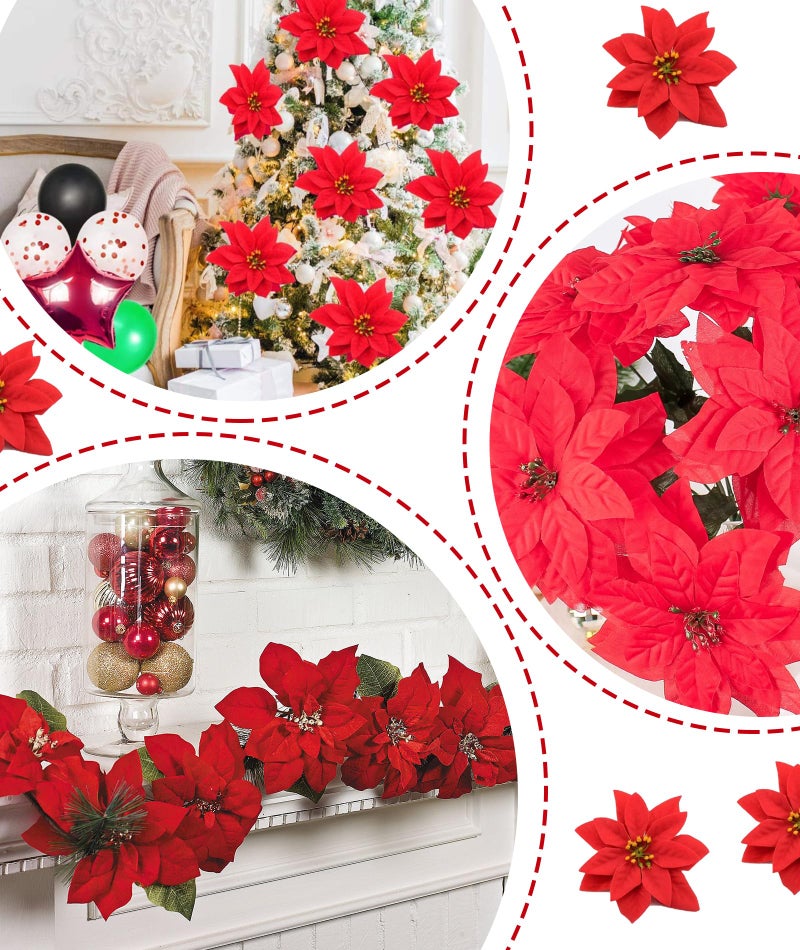 YSFVNP 20 Pcs Christmas Poinsettias Red, Christmas Decoration Items, Leaves for Decoration, Decoration Flowers Artificial Flowers Christmas Flowers of Velvet Christmas Decorations Items/Chritmas Tree - Image 3