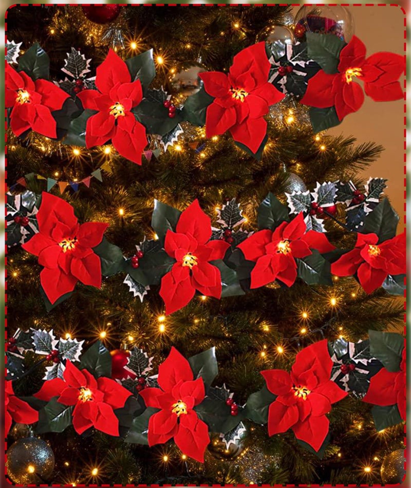 YSFVNP 20 Pcs Christmas Poinsettias Red, Christmas Decoration Items, Leaves for Decoration, Decoration Flowers Artificial Flowers Christmas Flowers of Velvet Christmas Decorations Items/Chritmas Tree - Image 5