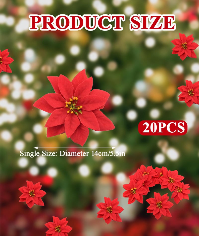 YSFVNP 20 Pcs Christmas Poinsettias Red, Christmas Decoration Items, Leaves for Decoration, Decoration Flowers Artificial Flowers Christmas Flowers of Velvet Christmas Decorations Items/Chritmas Tree - Image 2
