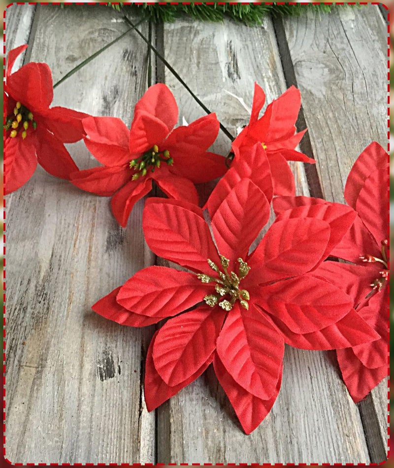 YSFVNP 20 Pcs Christmas Poinsettias Red, Christmas Decoration Items, Leaves for Decoration, Decoration Flowers Artificial Flowers Christmas Flowers of Velvet Christmas Decorations Items/Chritmas Tree - Image 4