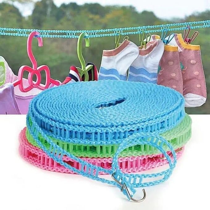 FWM 3m Windproof Travel Clothesline with 8 Clips | Portable Non-Slip Fence-Style Clothes Drying Rope for Outdoor Camping, Cruise, and Home | Random Color (1 Pc) - Image 1