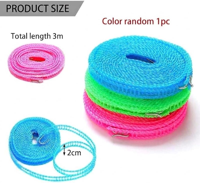 FWM 3m Windproof Travel Clothesline with 8 Clips | Portable Non-Slip Fence-Style Clothes Drying Rope for Outdoor Camping, Cruise, and Home | Random Color (1 Pc) - Image 2