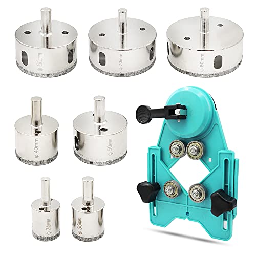 Jamiikury 8Pcs Tile Hole Saw Set,Diamond Drill Bit Hole Saw with Hole Saw Guide Jig Fixture, Suitable for Ceramic, Glass, Tile, Porcelain, Marble(26mm-80mm) - Image 1
