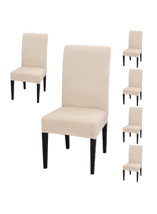 BRIDA® Stretchable Solid Plain Dining Chair Covers Elastic Chair Seat Case Protector, Slipcovers (6 Chair Cover, Cream), Polyester;Polyester Blend - Image 1