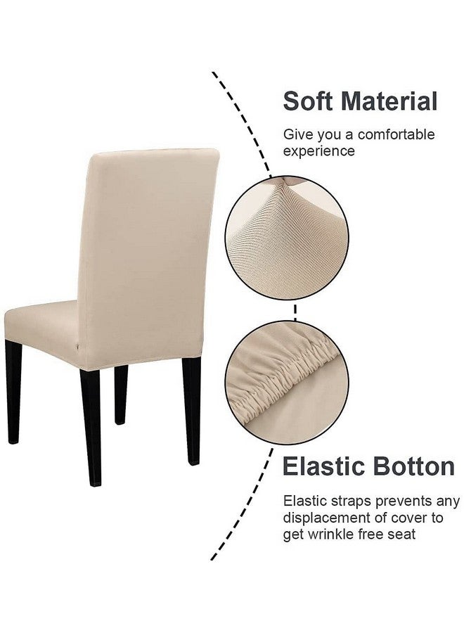 BRIDA® Stretchable Solid Plain Dining Chair Covers Elastic Chair Seat Case Protector, Slipcovers (6 Chair Cover, Cream), Polyester;Polyester Blend - Image 3