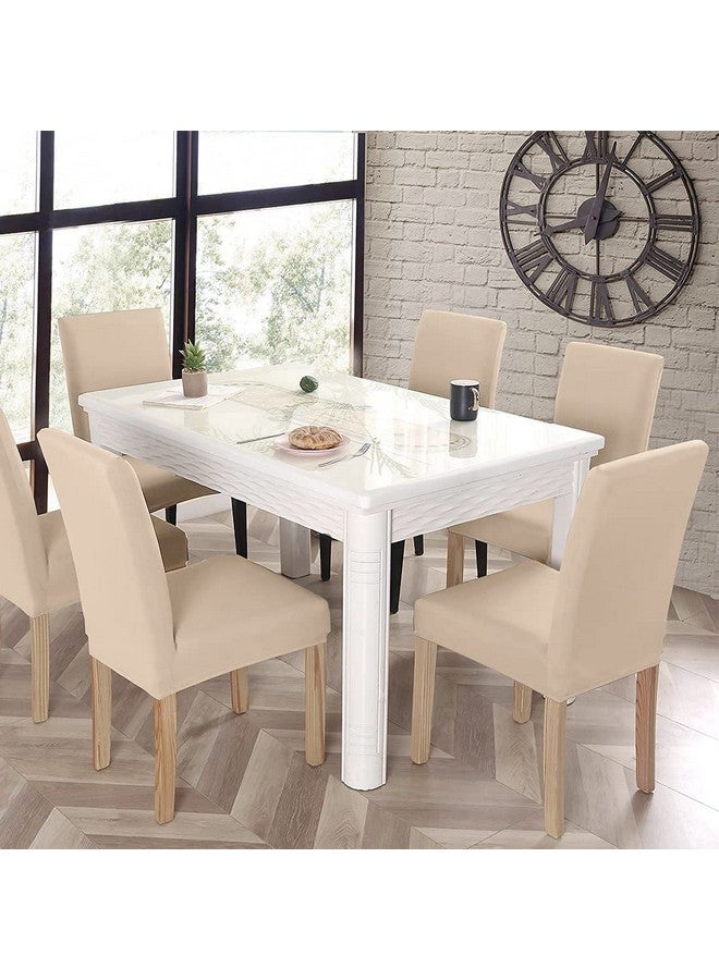 BRIDA® Stretchable Solid Plain Dining Chair Covers Elastic Chair Seat Case Protector, Slipcovers (6 Chair Cover, Cream), Polyester;Polyester Blend - Image 5
