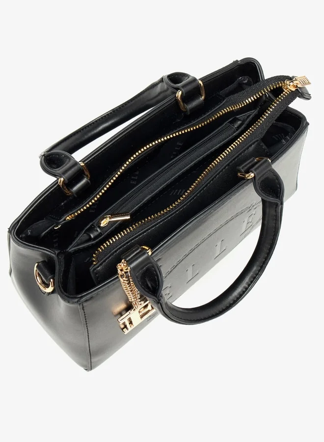 ELLE Women Monogram Embossed Tote Bag with Zip Closure and Double Handle