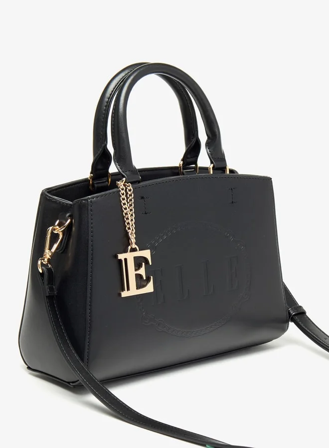 ELLE Women Monogram Embossed Tote Bag with Zip Closure and Double Handle