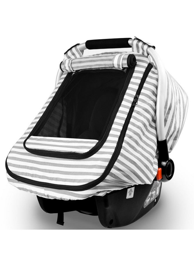 Vaxaape Car Seat Covers for Babies,Baby Car Seat Cover for Boys Girls,Windproof Infant Carseat Cover,Kick-Proof Car Seat Canopy with Breathable Mesh Peep Window,Stripe Print,Summer Lightweight - Image 1