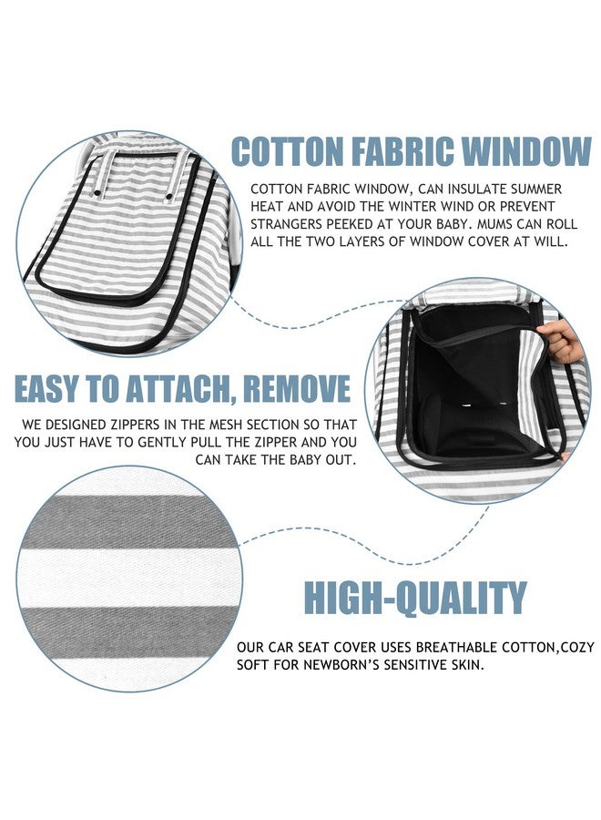 Vaxaape Car Seat Covers for Babies,Baby Car Seat Cover for Boys Girls,Windproof Infant Carseat Cover,Kick-Proof Car Seat Canopy with Breathable Mesh Peep Window,Stripe Print,Summer Lightweight - Image 3