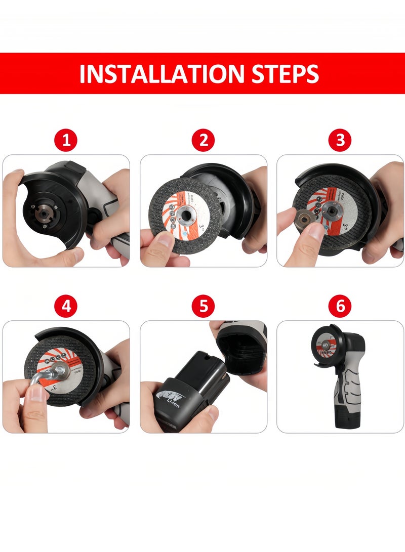 nihao 15 - Pcs Angle Grinder Tool Kit, Mini Angle Grinder, Cordless Electric Angle Grinding Tool High Power 16.8V 19500RPM with 2PCS 2000mAh Battery, 28000r/min,Nylon Cutting Blade-s/Grinding Disc/Metal Cutting Disc (1 * Angle grinder , 2 * Batteries ,1 * UK charger , 1 * Grinding disc ,1 * Screwdriver ,1 * A pair of gloves , 6 * Saw blades ,1 * User manual (English) ,1 * Storage box)  - Image 2