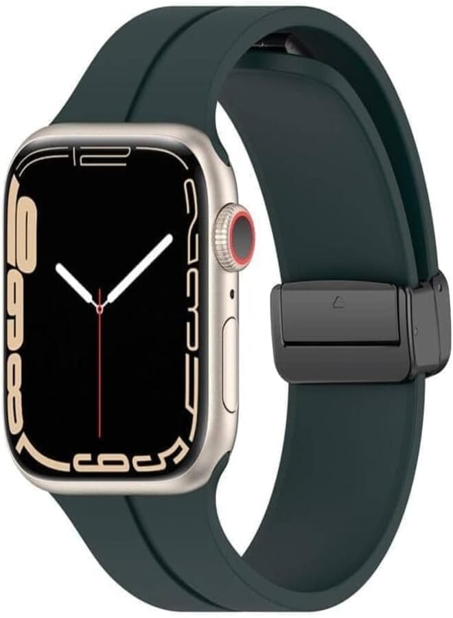 Silicone Magnetic Band for Apple Smartwatch Ultra/series 9/ series 8/ Series 7/Series 6/Series 5 Size 49/45/44/42mm, Dark Green