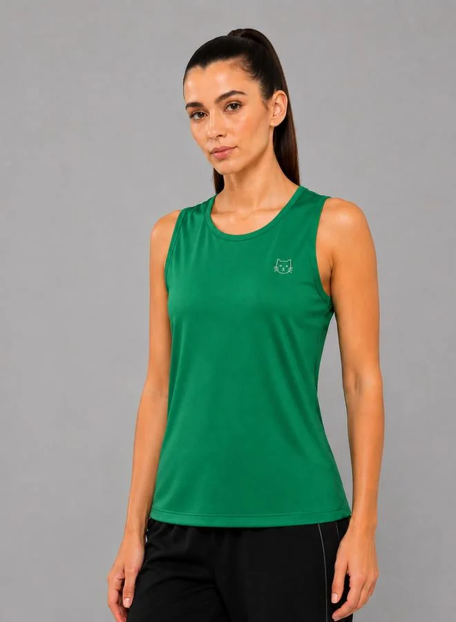 تايك تو Green Solid Sleeveless Activewear Top By Lazzycat