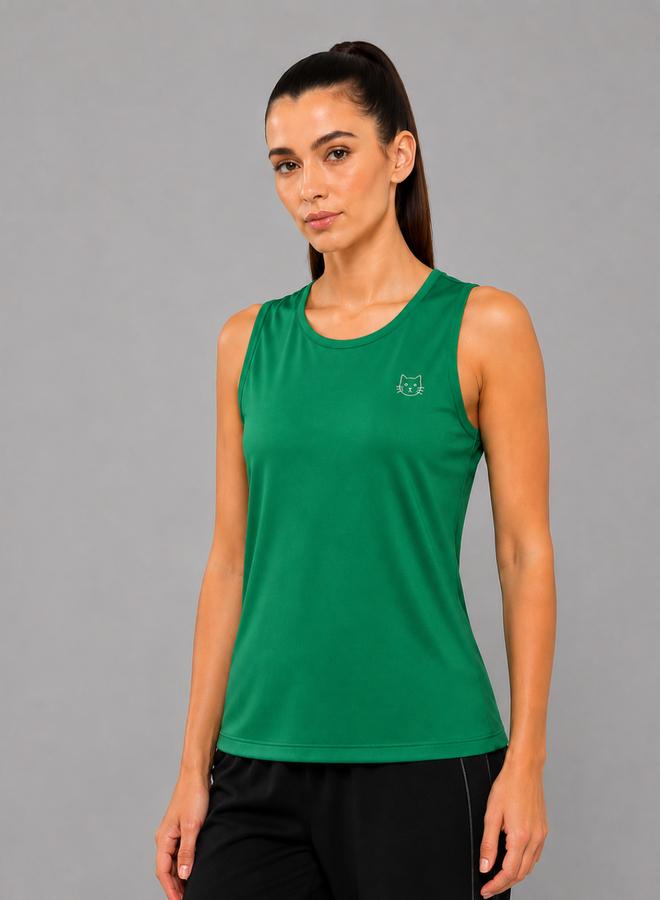 Take Two Green Solid Sleeveless Activewear Top By Lazzycat - Image 1