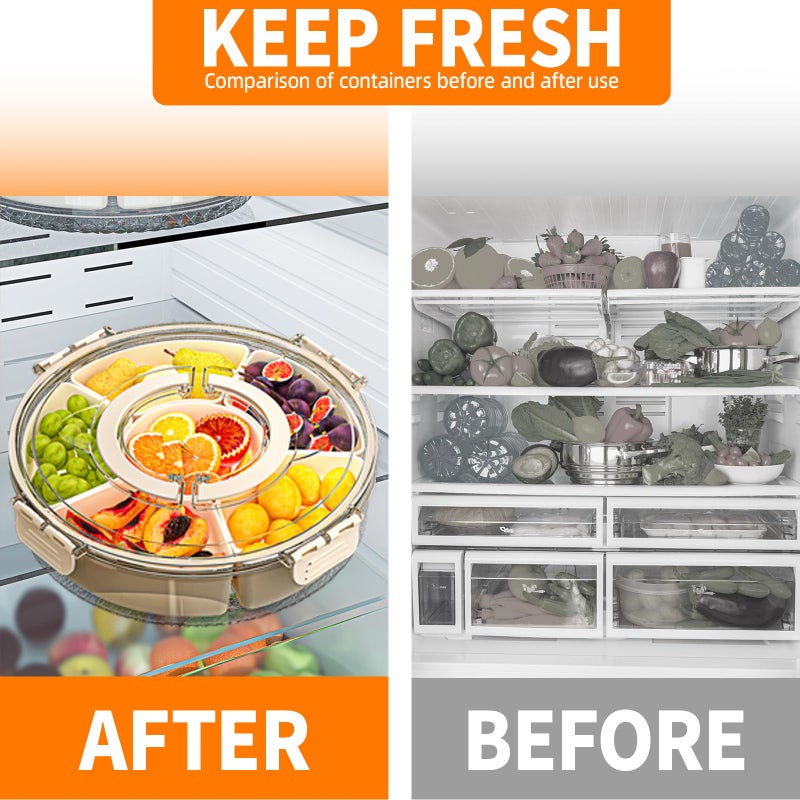 riyeloi Small Divided Serving Tray with Lid and Handle, Stackable Snackle Box Container for Fruits Candy Organizer, Portable Spinning Rounded Veggie Tray for Kitchen, Party, Trave and Picnic-2 Pack - Image 2