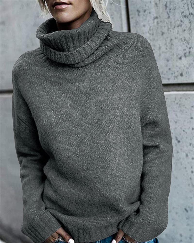 FISACE Womens Oversized Turtleneck Pullover Sweater Cable Knit Long Sleeve Sweater Tops - Image 2