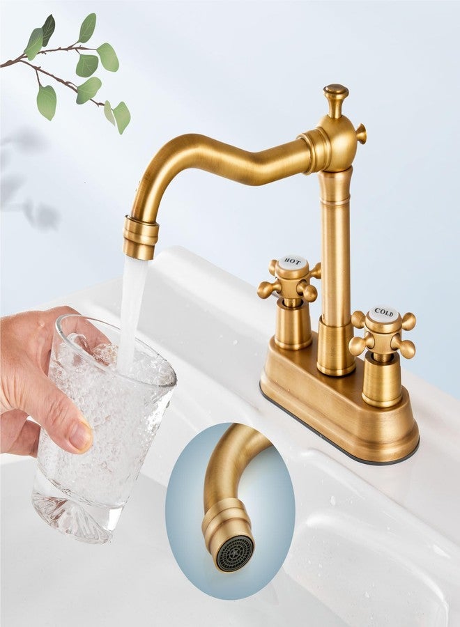 Aolemi Antique Brass Bathroom Sink Faucet 4 Inch Centerset Double Cross Handles Basin Mixer Tap with Pop up Drain 360 Degree Swivel Vintage Deck Mount Bath Lavatory Vanity Faucet 3 Holes - Image 2