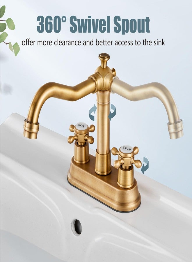 Aolemi Antique Brass Bathroom Sink Faucet 4 Inch Centerset Double Cross Handles Basin Mixer Tap with Pop up Drain 360 Degree Swivel Vintage Deck Mount Bath Lavatory Vanity Faucet 3 Holes - Image 3