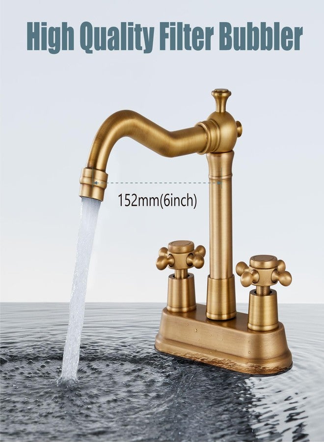 Aolemi Antique Brass Bathroom Sink Faucet 4 Inch Centerset Double Cross Handles Basin Mixer Tap with Pop up Drain 360 Degree Swivel Vintage Deck Mount Bath Lavatory Vanity Faucet 3 Holes - Image 5
