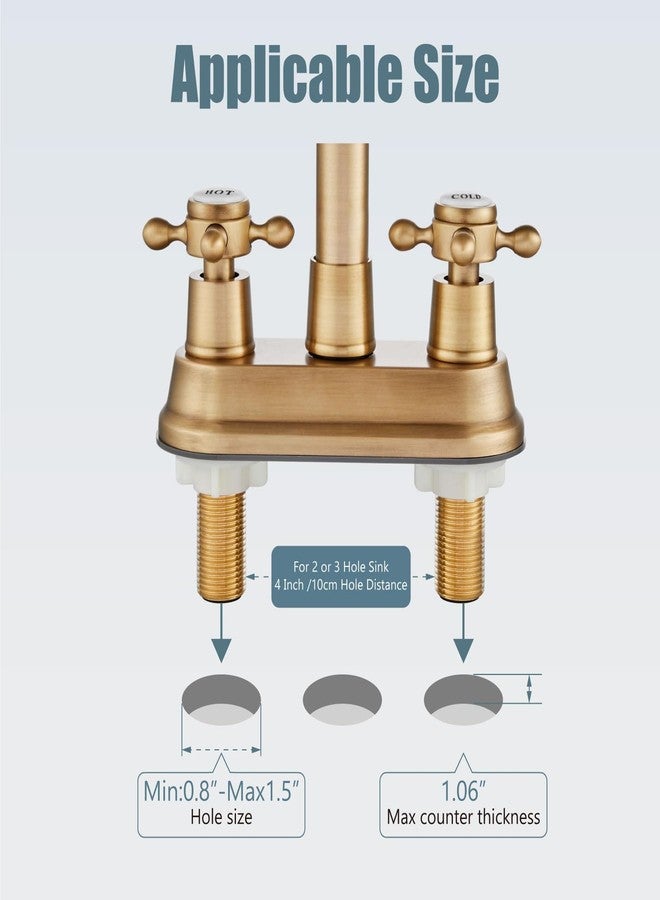Aolemi Antique Brass Bathroom Sink Faucet 4 Inch Centerset Double Cross Handles Basin Mixer Tap with Pop up Drain 360 Degree Swivel Vintage Deck Mount Bath Lavatory Vanity Faucet 3 Holes - Image 4