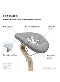 STOKKE Nomi Newborn Set For Baby Chair Includes 5 - Point Safety Harness And Reversibile, Washable Textile Setfits Nomi Baby High Chair - White/ Grey Blue  - Image 3