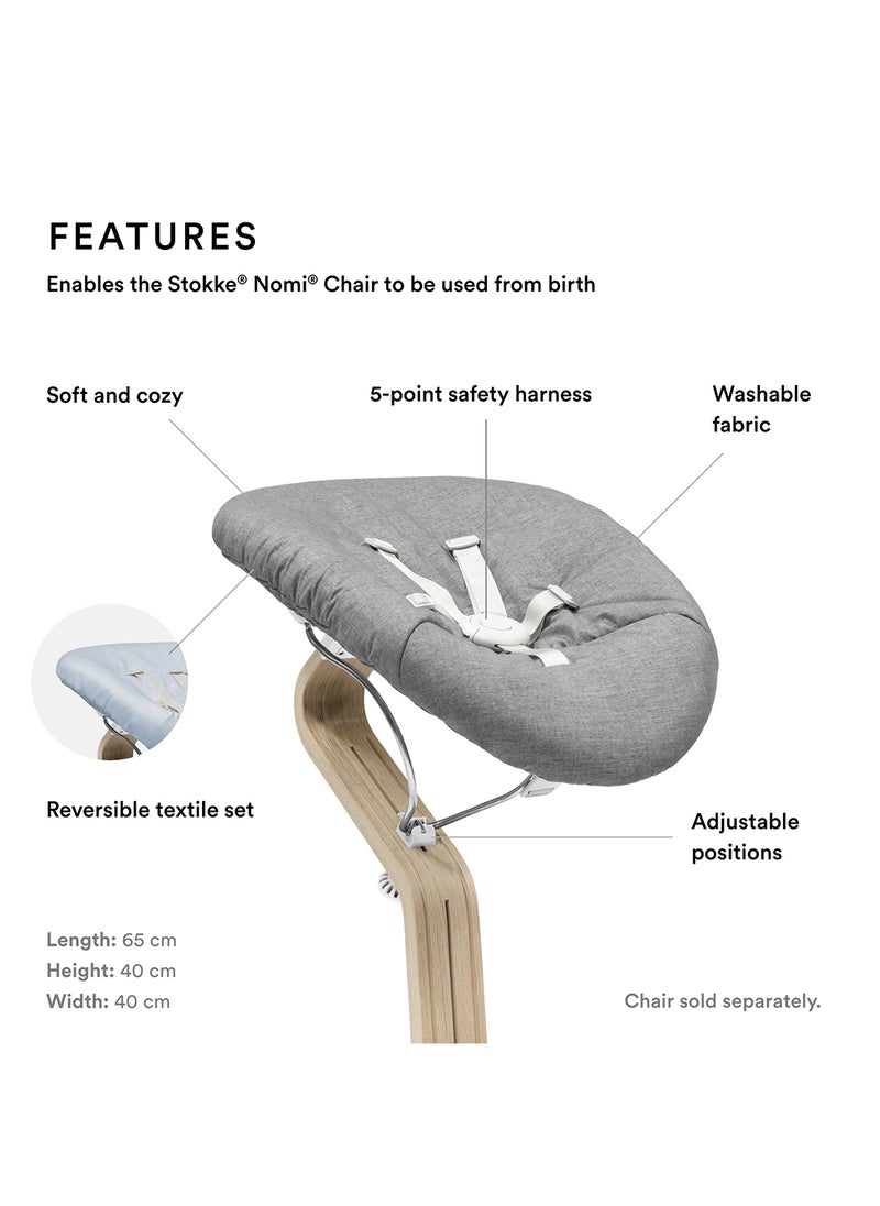 STOKKE Nomi Newborn Set For Baby Chair Includes 5 - Point Safety Harness And Reversibile, Washable Textile Setfits Nomi Baby High Chair - White/ Grey Blue  - Image 3