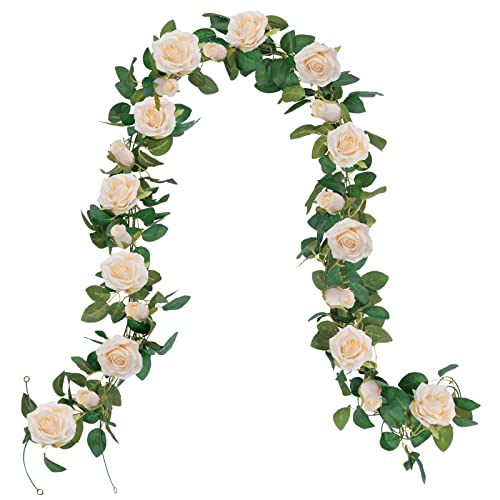 U'Artlines 3 Pack Artificial Champagne Rose Vines Floral Garlands Total 19.5 Ft Fake Vine Silk Flower Garland for Indoor Outdoor Home Wedding Arch Garden Wall Decoration - Image 3
