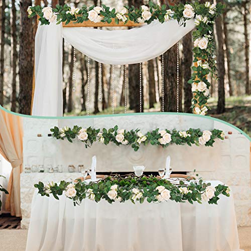U'Artlines 3 Pack Artificial Champagne Rose Vines Floral Garlands Total 19.5 Ft Fake Vine Silk Flower Garland for Indoor Outdoor Home Wedding Arch Garden Wall Decoration - Image 5