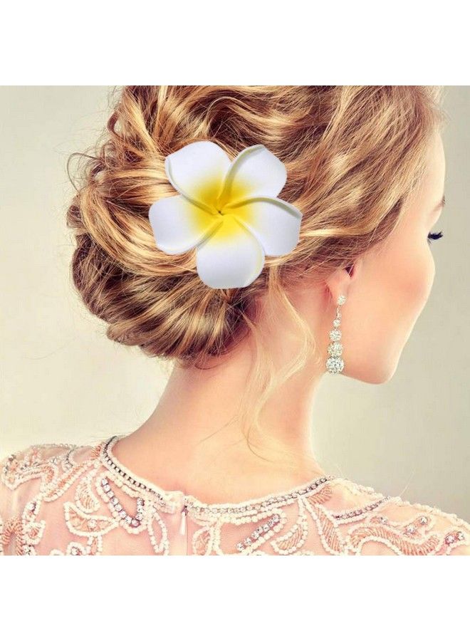 CBLUO Flower Hair Clips Plumeria Hawaiian Hawaii Hair Clip Set Floral Barrettes Women Tropical Foam Wedding Vacation Beach Party Decorations Cosplay Costume Handmade Hair Accessories Plumeria White 12 Pack - Image 4