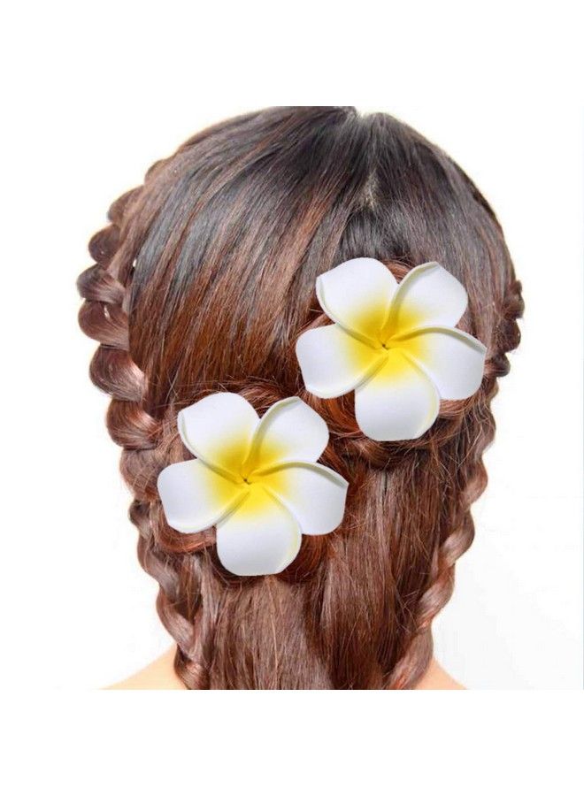 CBLUO Flower Hair Clips Plumeria Hawaiian Hawaii Hair Clip Set Floral Barrettes Women Tropical Foam Wedding Vacation Beach Party Decorations Cosplay Costume Handmade Hair Accessories Plumeria White 12 Pack - Image 5
