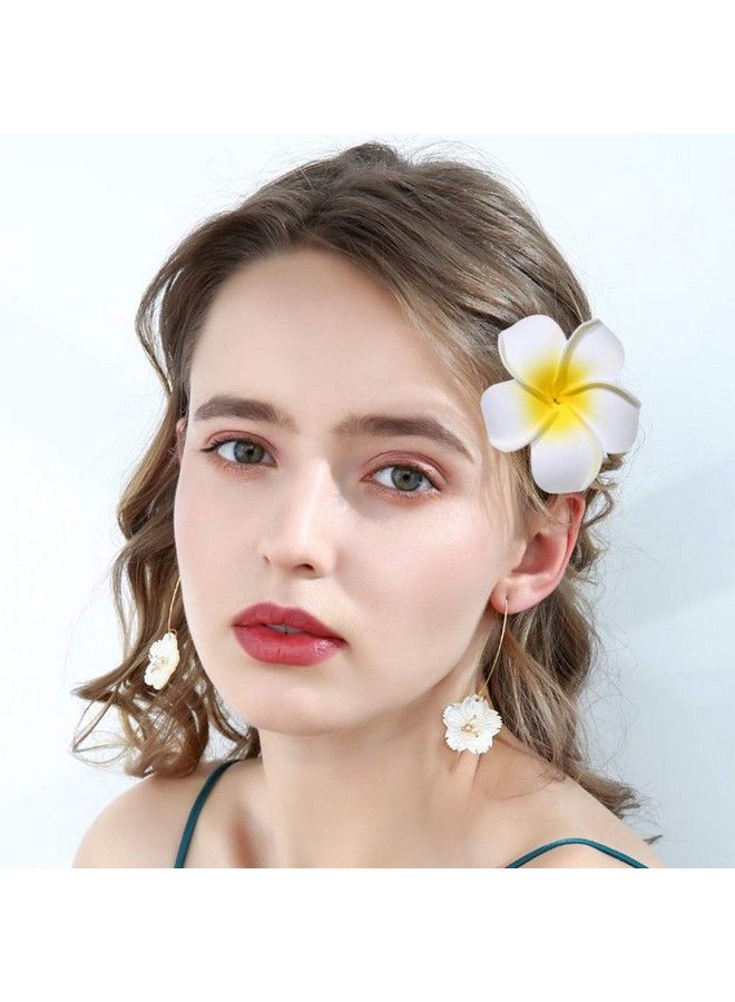 CBLUO Flower Hair Clips Plumeria Hawaiian Hawaii Hair Clip Set Floral Barrettes Women Tropical Foam Wedding Vacation Beach Party Decorations Cosplay Costume Handmade Hair Accessories Plumeria White 12 Pack - Image 3