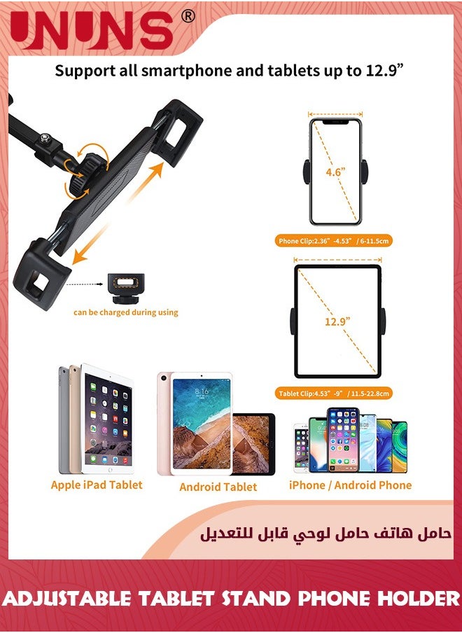 UNUNS Tablet Stand,Phone Holder,Universal Cellphone Clip,Adjustable Stand For 4.6-13'' Devices,Flexible 360° Rotation Bracket,Long Arm Clamp iPad iPhone Samsung,Mobile Stand For Bed Office Kitchen Desk  - Image 3